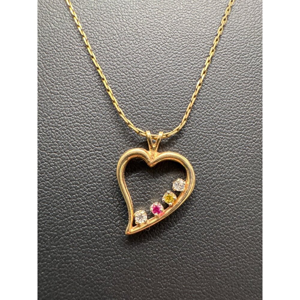 14K Gold Filled Heart Pendant Necklace With Multi-Gemstones & Chain By Speinel U